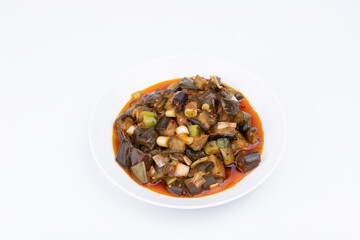 The stir-fried eggplant on the plate
