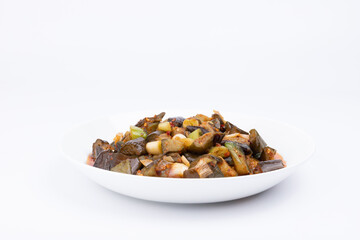 The stir-fried eggplant on the plate
