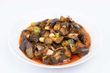 The stir-fried eggplant on the plate