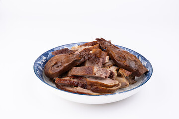 The marinated duck meat on the plate