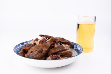 Marinated duck meat and beer beverages