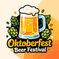 Oktoberfest Beer Festival Celebration with Foaming Mug and Hops