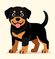Fototapeta premium Playful Rottweiler Puppy with Tongue Out, Black and Tan Coat, Happy Expression, Standing On White Background