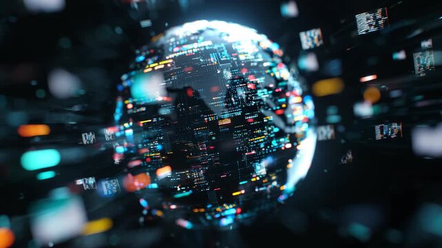 an abstract sphere punctuated by digital light