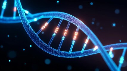 Glowing dna helix genome strand blueprint genetics biotech medical research ai analysis diagnosis insight nucleotide code futuristic lab - Powered by Adobe