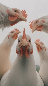 Funny group of chicken looking at the camera