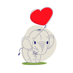 Cute elephant with balloon cartoon hand drawn vector illustration. Can be used for t-shirt print, kids wear fashion design, baby shower invitation card. Eps 10. Vector illustration.