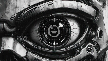 Close-up of a futuristic mechanical eye
