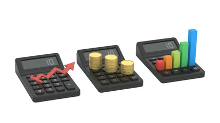 Stylized Financial Calculator with Growing Chart and Coin Concept Illustration