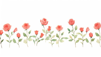Obraz premium PNG Red roses as divider watercolor graphics painting blossom.