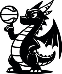 Dragon Mascot with Basketball Sports Logo