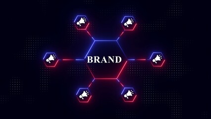 Digital Marketing Network Concept with Megaphone Icons Connected to Central Brand Text connection