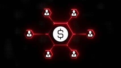 Financial Network With Dollar Symbol And People Icons In Red Neon Glow connection digital