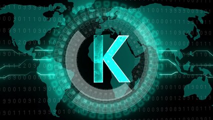 Futuristic Global Network with Letter K and Binary Code Overlay technology communication