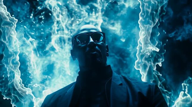 Cinematic scene of Morpheus the god of dreams, atmospheric dark blue concept