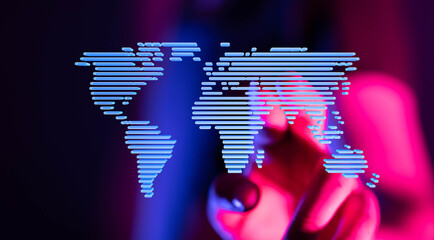 Abstract world map digital network, global connection concept. Futuristic technology background.