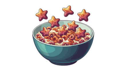 Colorful star-shaped cereal in a blue bowl with milk