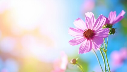 vibrant close-up shot of a pink cosmos flower in full bloom with soft focus background