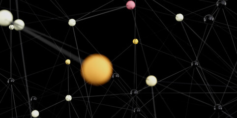 Colorful spheres connected by thin lines, illustrating network, connection, or communication concept.