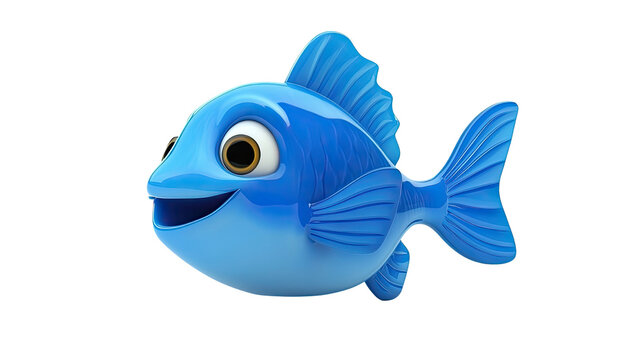Blue fish cartoon illustration for children isolated on white background
