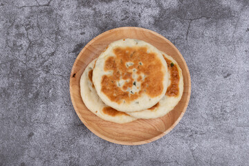 The leek pancakes on the plate