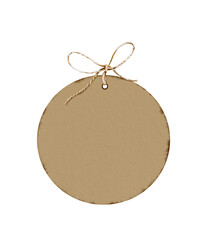 Round Craft Paper Tag with Rope Bow, Watercolor Illustration for Design and Scrapbooking