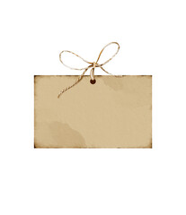 Craft Paper Tag with Ropes, Watercolor Illustration for Handmade Design, Inscriptions and Scrapbooking