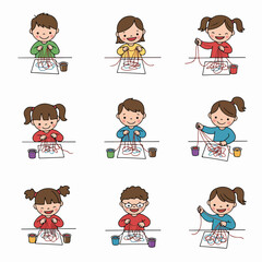 Diverse group of happy cartoon children playing with red balls, depicting childhood fun, active kids, and joyful recreation.