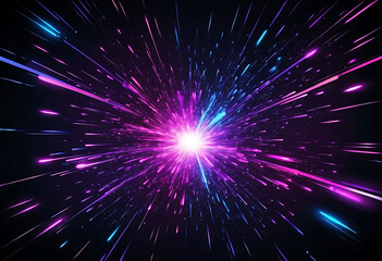 Cosmic starburst explosion with glowing purple light rays in space