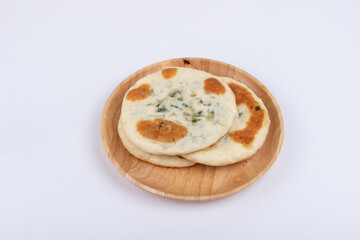 The leek pancakes on the plate