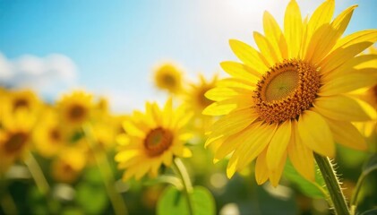 A bright, cheerful Monday morning scene featuring vibrant yellow sunflowers in full bloom, bathed in sunlight, symbolizing positivity and a fresh start to the week , plants, inspiration, colorful