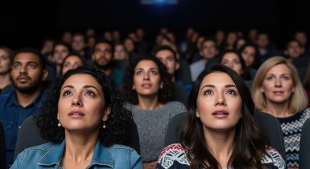 Engaged Audience Immersed in Cinematic Experience with Diverse Expressions and Emotions