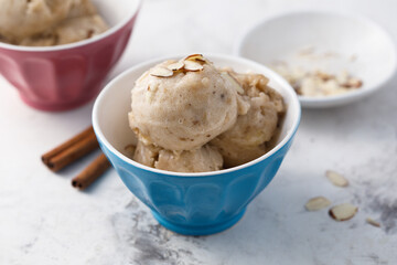 Homemade banana ice cream with waffle cone