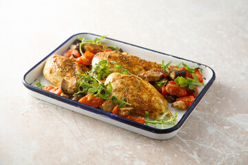 Chicken with baked vegetables