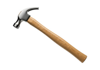 Classic wooden handled claw hammer on transparent background
