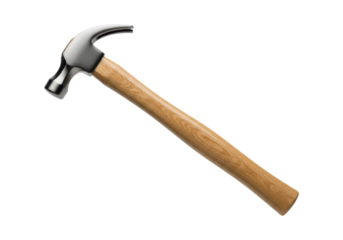 Classic wooden handled claw hammer on transparent background