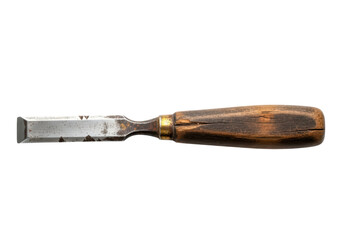 Old wooden handle chisel tool on transparent background