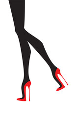 Sexy girls legs silhouette wearing high heels on white background. Vector illustration.