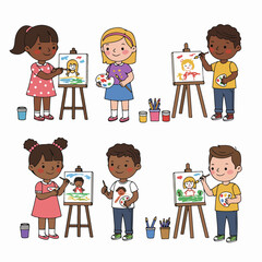 Joyful moments of young children interacting with a golden retriever, illustrating pet ownership, play, and companionship.