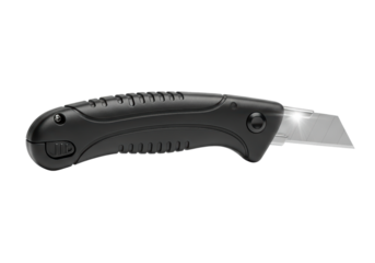 Ergonomic black utility knife with retractable blade design
