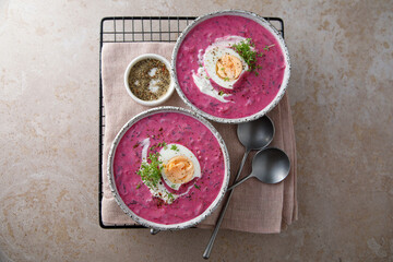 Cold beetroot soup with hard boiled egg