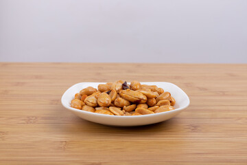 The peanuts in the plate
