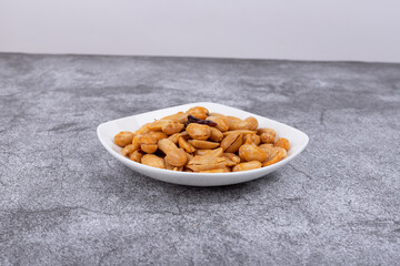 The peanuts in the plate