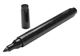 Black permanent marker with cap on transparent background