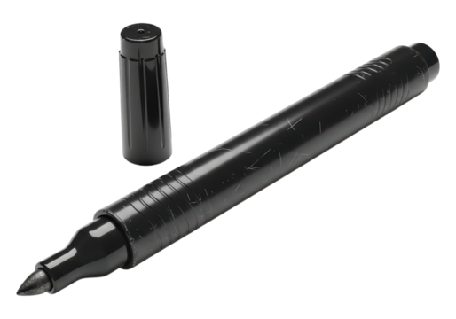 Black permanent marker with cap on transparent background - Powered by Adobe