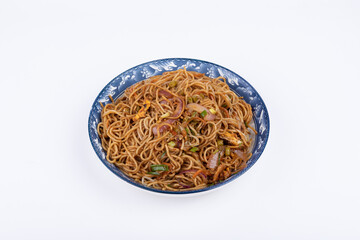 The fried noodles on the plate