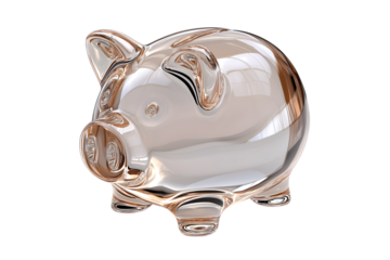  clear piggy bank representing saving and financial security isolated on white background