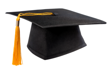 graduation cap with golden tassel isolated on white background