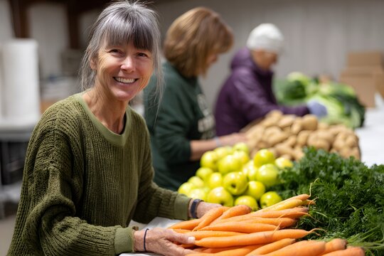 Volunteers sorting fresh produce during harvest season Generative AI