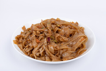 The fried rice noodles on the plate